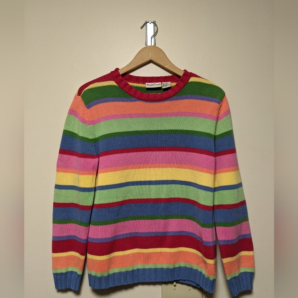 Appleseed's Pink and Blue Crew Neck Sweater Cozy Knit